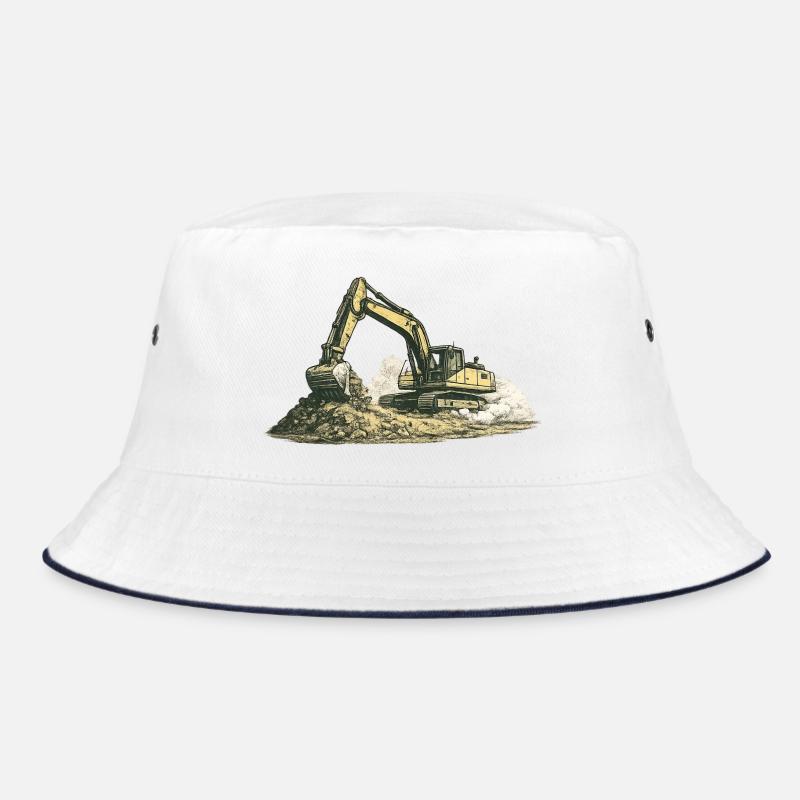 Vintage Excavator Construction Site Construction Machine - Bucket Hat - white/navy