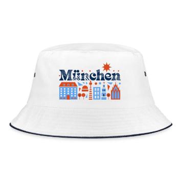 München Skyline Illustration Farbige Stadt - Bucket Hat - Weiß/Navy - Vorne