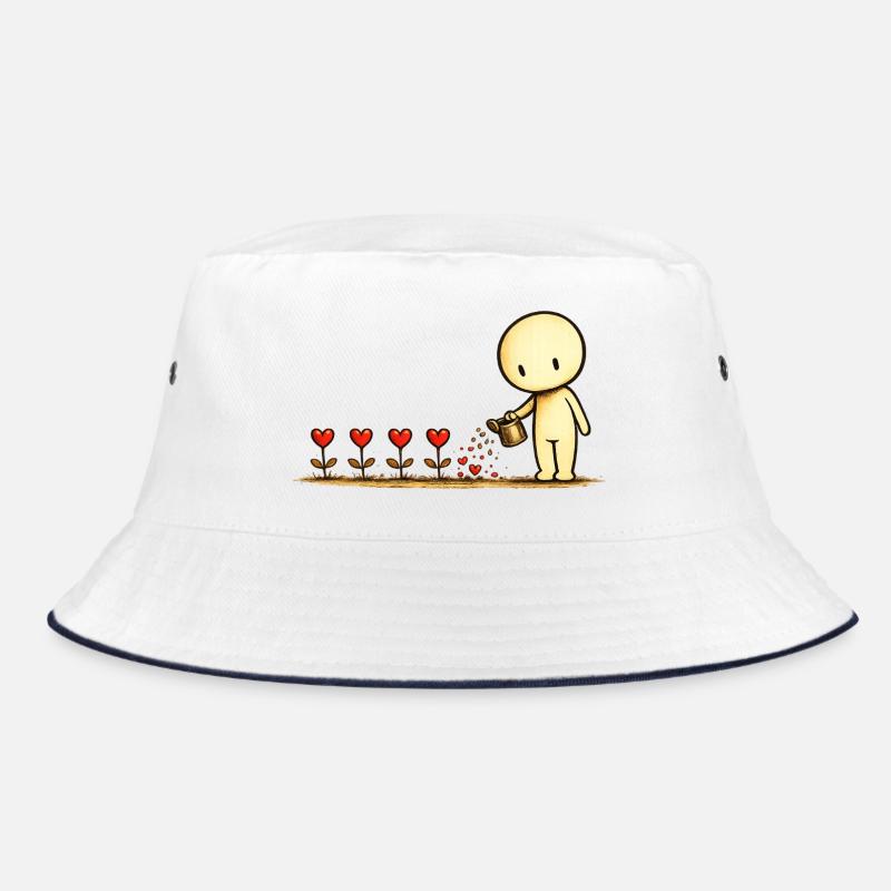 Der kleine Gedanke | Sei gut | Herzblumen Motiv - Bucket Hat - Weiß/Navy