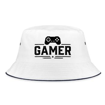 Gamer Controller Silhouette - Bucket Hat - Weiß/Navy - Vorne