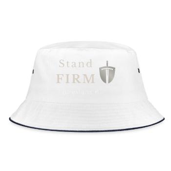 Steht fest Epheser 6 Schild und Schwert - Bucket Hat - Weiß/Navy - Vorne