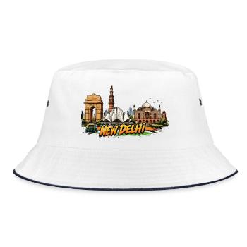 New Delhi Comic Skyline - Bucket Hat - white/navy - Front