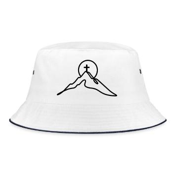 Minimalistischer Berggipfel mit Gipfelkreuz - Bucket Hat - Weiß/Navy - Vorne