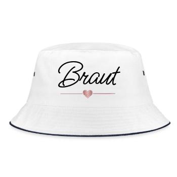 Braut Herz Hochzeit JGA Geschenk - Bucket Hat - Weiß/Navy - Vorne