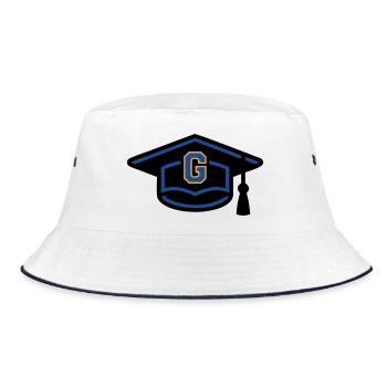 Doktorhut Buchstabe Icon - Bucket Hat - Weiß/Navy - Vorne