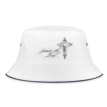 Lettering Kreuz – praise the Lord - Bucket Hat - Weiß/Navy - Vorne