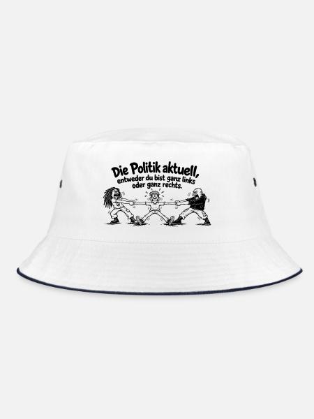 Lustiger Spruch, Ganz links oder ganz rechts... - Bucket Hat - Weiß/Navy