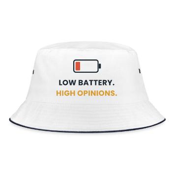 Niedriger Akku. Hohe Meinungen. - Bucket Hat - Weiß/Navy - Vorne