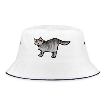Schnurrbart-Aquarellkatze - Bucket Hat - Weiß/Navy - Vorne