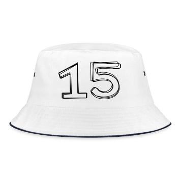 Zahl 15 handgezeichnet - Bucket Hat - Weiß/Navy - Vorne