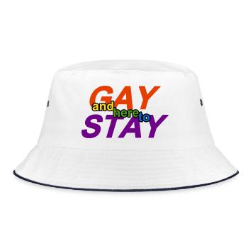 schwul und hier zum Bleiben - Bucket Hat - Weiß/Navy - Vorne