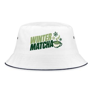 Grüne Winter Matcha Tasse - Bucket Hat - Weiß/Navy - Vorne
