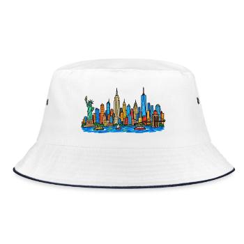 Bunte New York Skyline im Kinder-Kritzelstil - Bucket Hat - Weiß/Navy - Vorne