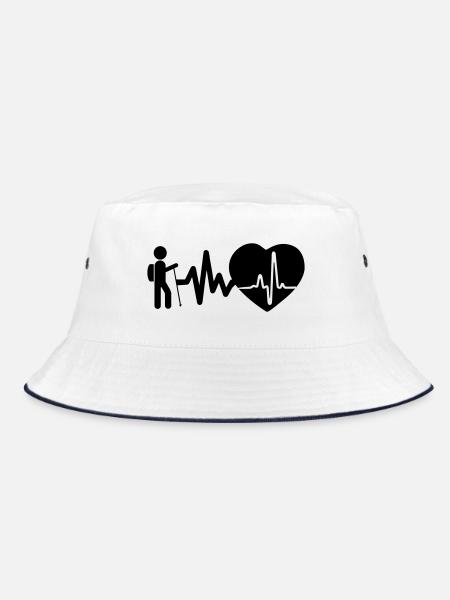 Hiking is life Heartbeat for hikers - Bucket Hat - white/navy - Front