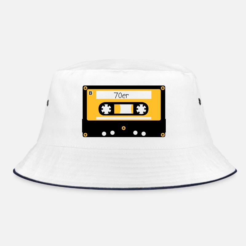 Kassette 70er - Bucket Hat - Weiß/Navy