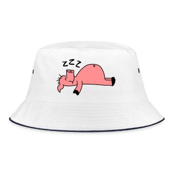 Sleeping Pig - Bucket Hat - Weiß/Navy - Vorne