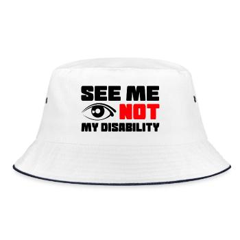Sieh mich, nicht meine Behinderung, Rollstuhl # - Bucket Hat - Weiß/Navy - Vorne