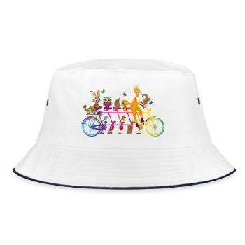 buntes Tandem Fahrrad mit bunten Tieren des Waldes - Bucket Hat - Weiß/Navy - Vorne