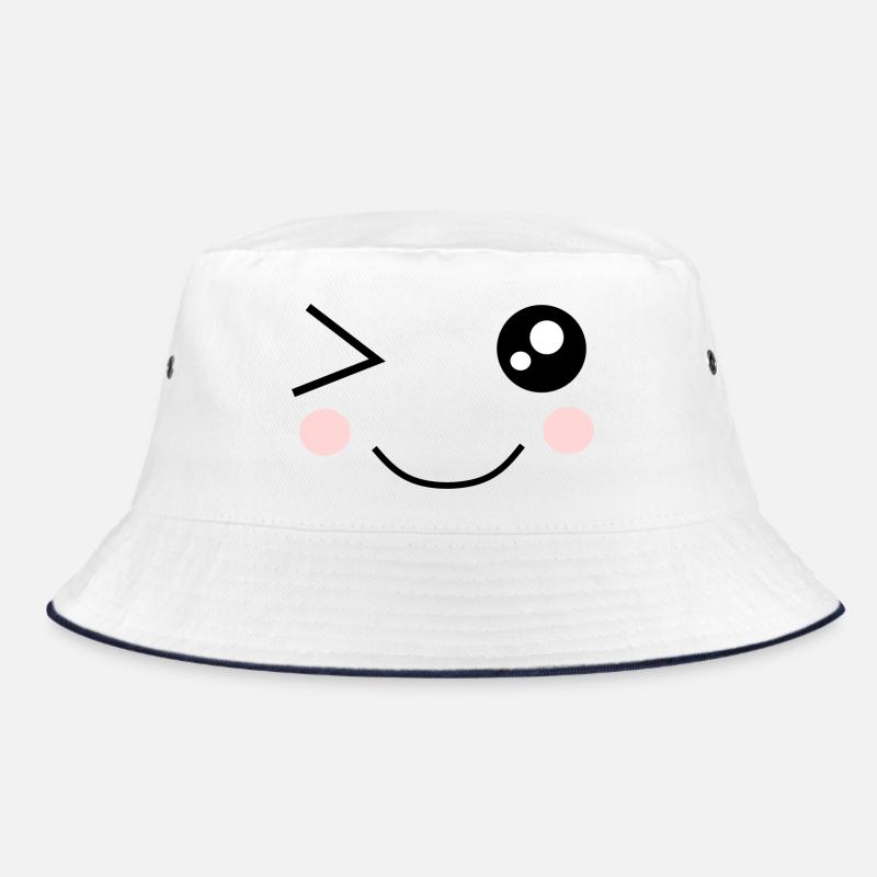 cute Gesicht Kawaii - Bucket Hat - Weiß/Navy