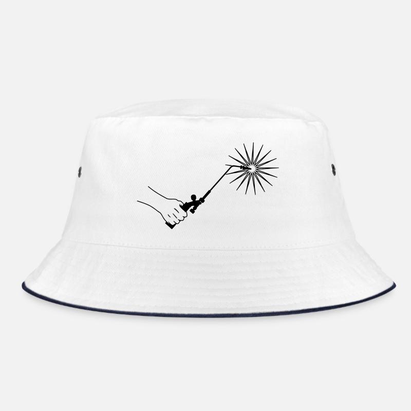 Hand with welding machine and fire spark Bucket Hat