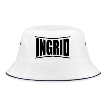 T-Shirt Ingrid T-Shirt Geschenkidee - Bucket Hat - Weiß/Navy - Vorne