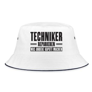Servicetechniker Support Spruch für Handwerker - Bucket Hat - Weiß/Navy - Vorne