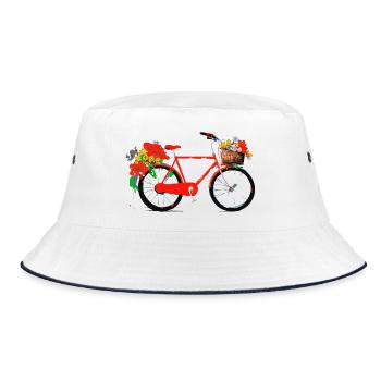Vélo rouge avec panier de fleurs - Bob - blanc/marine - Devant