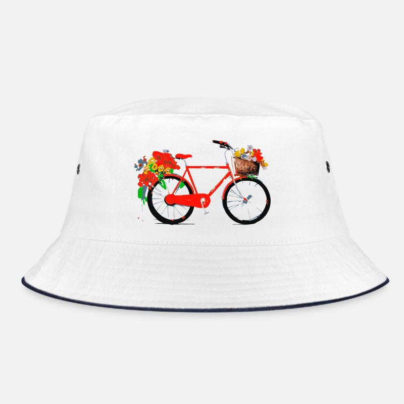 Vélo rouge avec panier de fleurs - Bob - blanc/marine