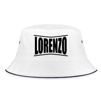 T-Shirt Name Lorenzo T-Shirt Geschenkidee - Bucket Hat - Weiß/Navy - Vorne