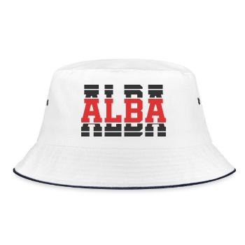 T-Shirt Alba T-Shirt Geschenkidee gestapelter Text - Bucket Hat - Weiß/Navy - Vorne