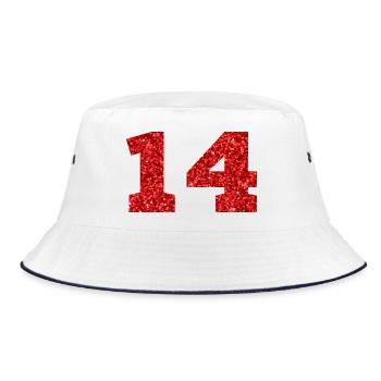 Nummer 14 Roter Glitzer - 14-jähriges Jubiläum - Bucket Hat - Weiß/Navy - Vorne