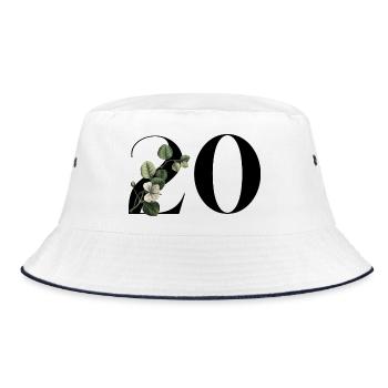 Nummer 20 Blumengrün -20. Geburtstag Blumen - Bucket Hat - Weiß/Navy - Vorne