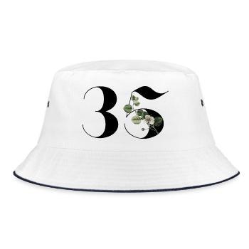 Nummer 35 Blumengrün - 35. Blumenjubiläum - Bucket Hat - Weiß/Navy - Vorne