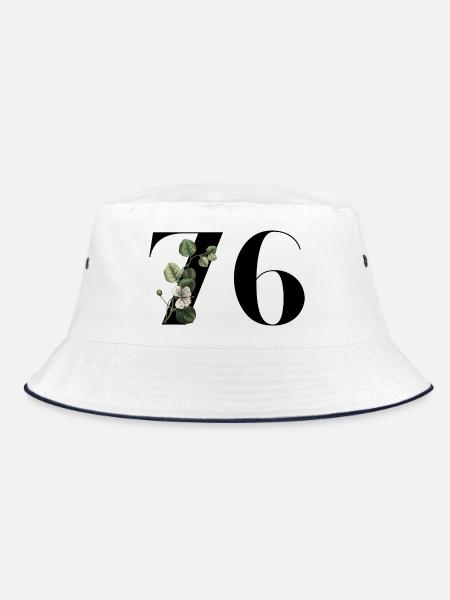 Nummer 76 Blumengrün - 76. Blumengeburtstag - Bucket Hat - Weiß/Navy - Vorne