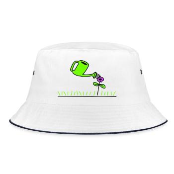 Hübsche Blume Gießen Wasser Gießkanne Rasen Wiese - Bucket Hat - Weiß/Navy - Vorne