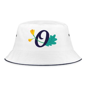 Eleganter Buchstabe 'O' mit Blumen - Bucket Hat - Weiß/Navy - Vorne