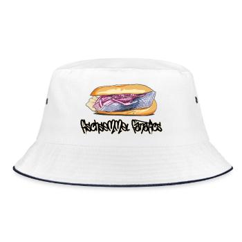 Fischsemmel // Illustration - Bucket Hat - Weiß/Navy - Vorne