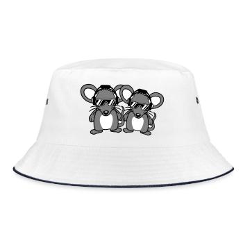 2 Mäuse Sonnenbrille Kopfhörer Party Musik hören - Bucket Hat - Weiß/Navy - Vorne