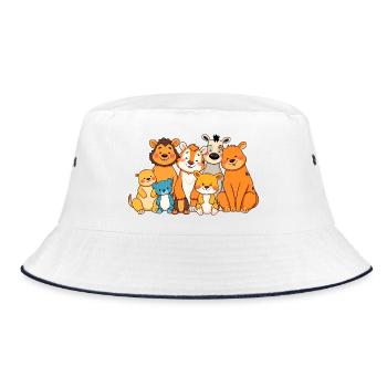Verspielte Tierfamilie Comic Design - Bucket Hat - Weiß/Navy - Vorne