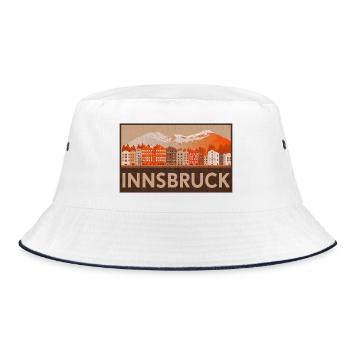 Innsbruck Österreich Badge Design – Häuser & Berge - Bucket Hat - Weiß/Navy - Vorne