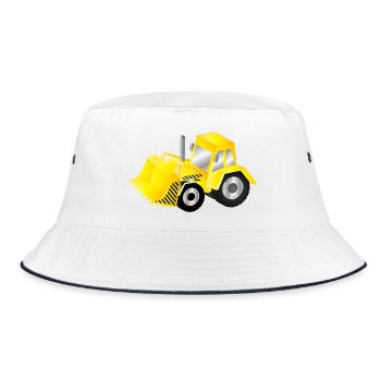 Strahlend gelber Bagger mit Power - Bucket Hat - Weiß/Navy - Vorne