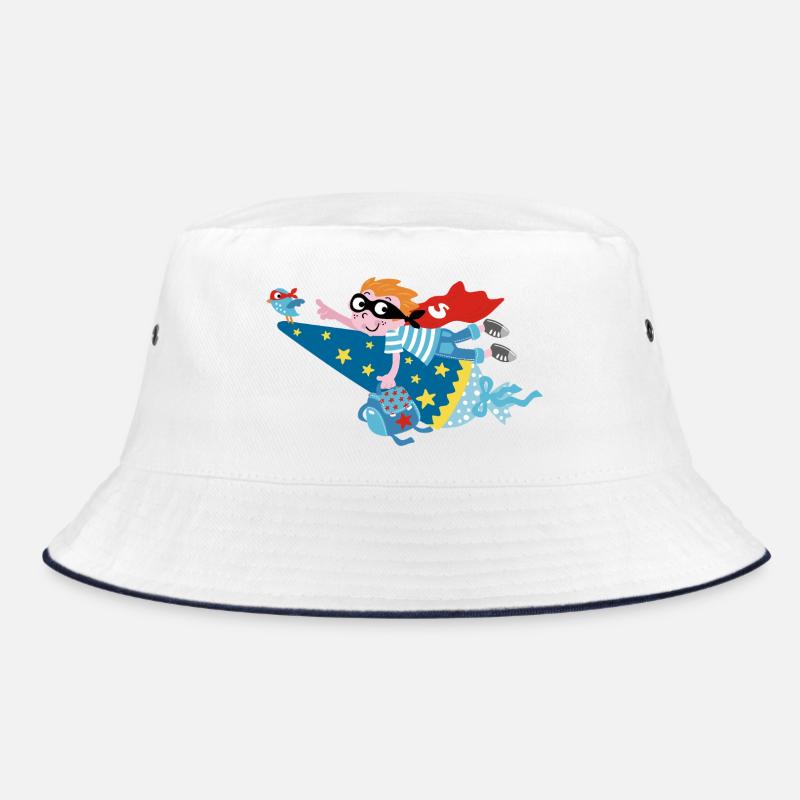 Superheld 2025! Hurra ich bin ein Schulkind! - Bucket Hat - Weiß/Navy