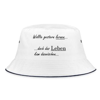 Unispruch "Wollte gestern lernen" Studenten - Bucket Hat - Weiß/Navy - Vorne