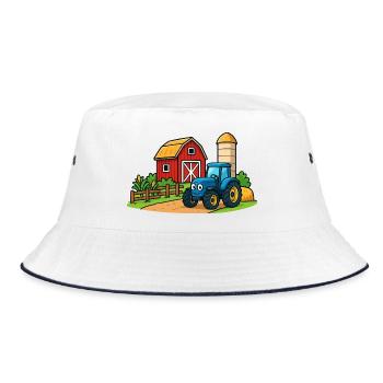 Lustiger Bauernhof mit Traktor - Bucket Hat - Weiß/Navy - Vorne