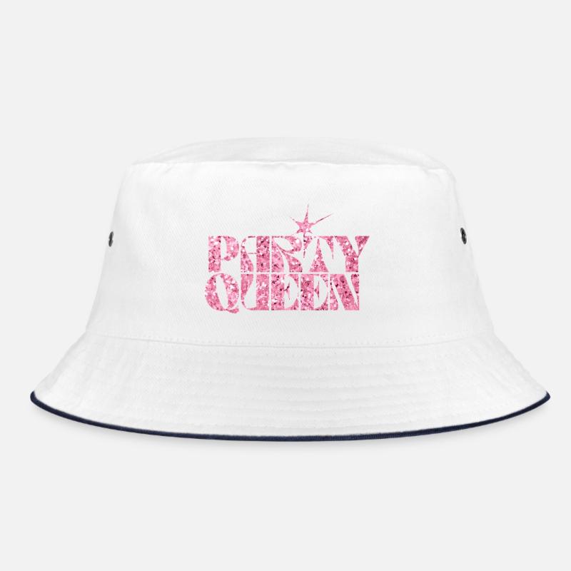Party Queen Glitzer Text - Bucket Hat - Weiß/Navy