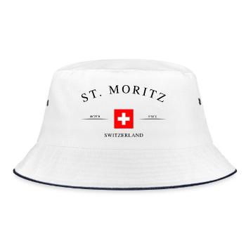 St. Moritz Switzerland – Holiday Souvenir & Gift - Bucket Hat - white/navy - Front