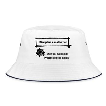 Discipline_motivation-_Show_up-_even_small-_Pro - Bucket Hat - white/navy - Front