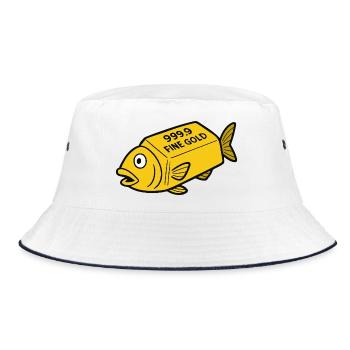 Comic Cartoon Goldfish Gold Bar Fine Gold Fish - Bucket Hat - white/navy - Front