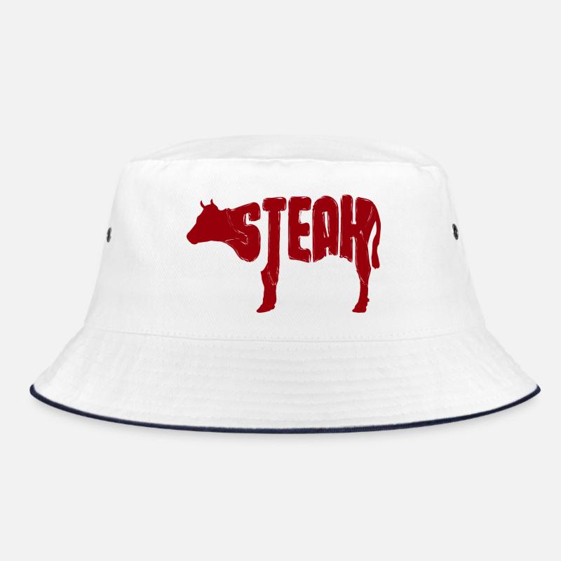 Rotes Steak Rind Silhouette - Bucket Hat - Weiß/Navy