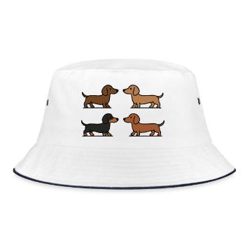 Cute Dachshund Dog Illustration Minimal Style - Bucket Hat - white/navy - Front